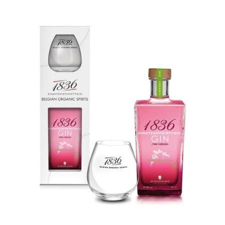 1836 Belgian Organic Gin Pink 70cl cadeauverpakking inclusief 1 glas
